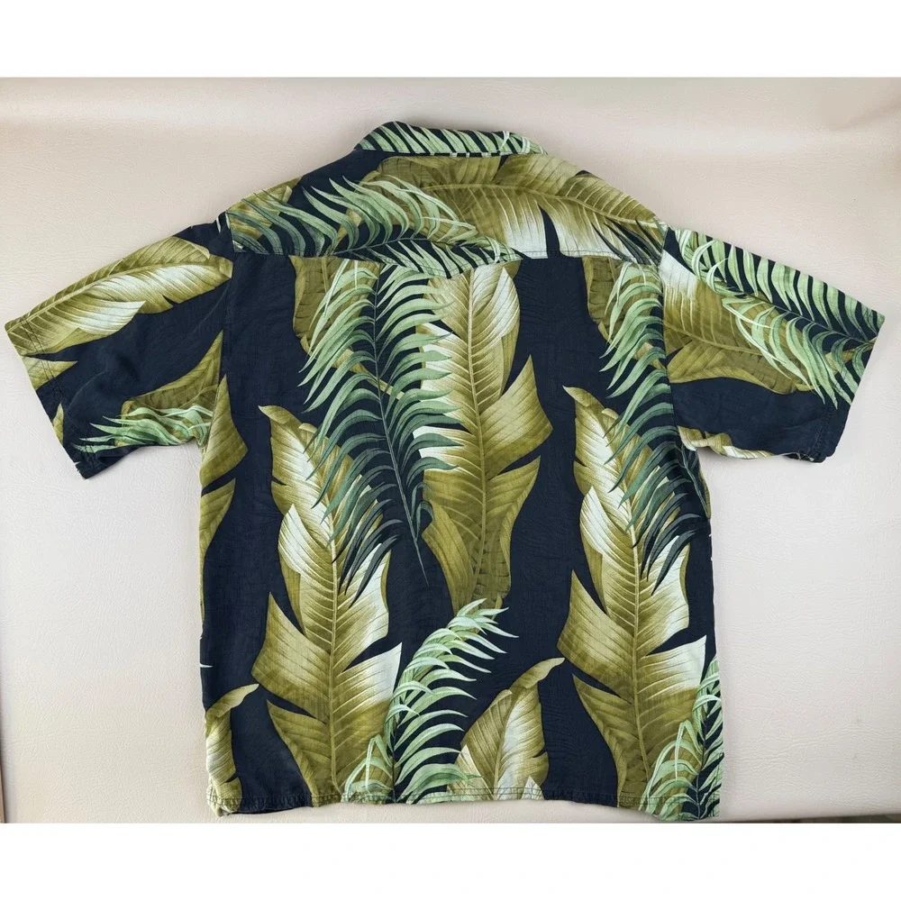 Tropical Palm Leaf Silk Camp Shirt Large Tommy Bahama Relax